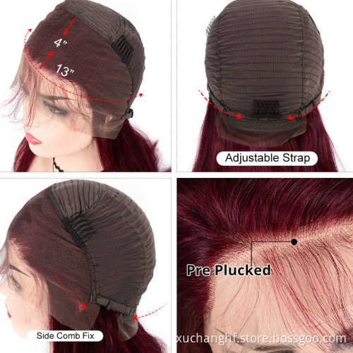 Lace Wig 100 Human Hair Burgundy 99j Pre Plucked Lace Wig Brazilian Virgin Hair Vendor Wholesale Bob Wig